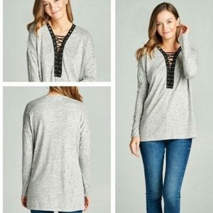 Heather Grey Lace up Sweatshirt